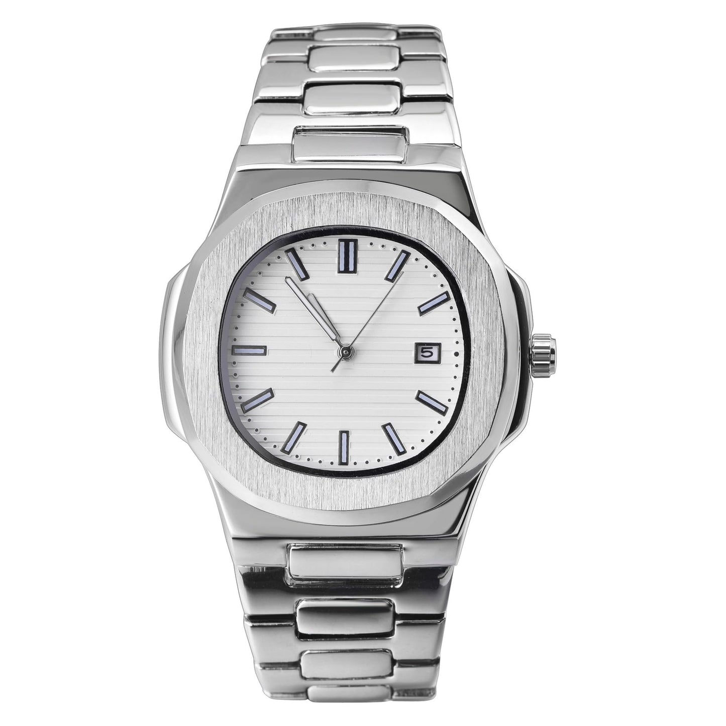 BARAMON Wrist Watches for Men Nautilus Stainless Steel Quartz Movement Date Luxury Style Mens Luminous Hands Casual Business Watches