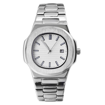 BARAMON Wrist Watches for Men Nautilus Stainless Steel Quartz Movement Date Luxury Style Mens Luminous Hands Casual Business Watches